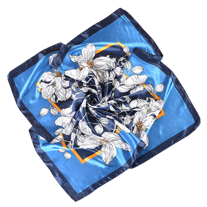 Spring new scarf thin imitation silk retro printing light luxury silk scarf 90 color diced high-end square scarf