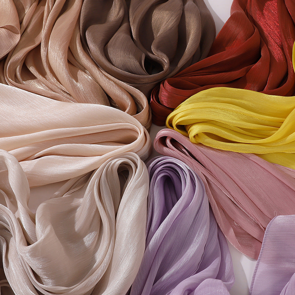 Breathable and Cool Island Satin Smooth Crepe Long Towel Malaysia Bright Silk Scarf Head Scarf