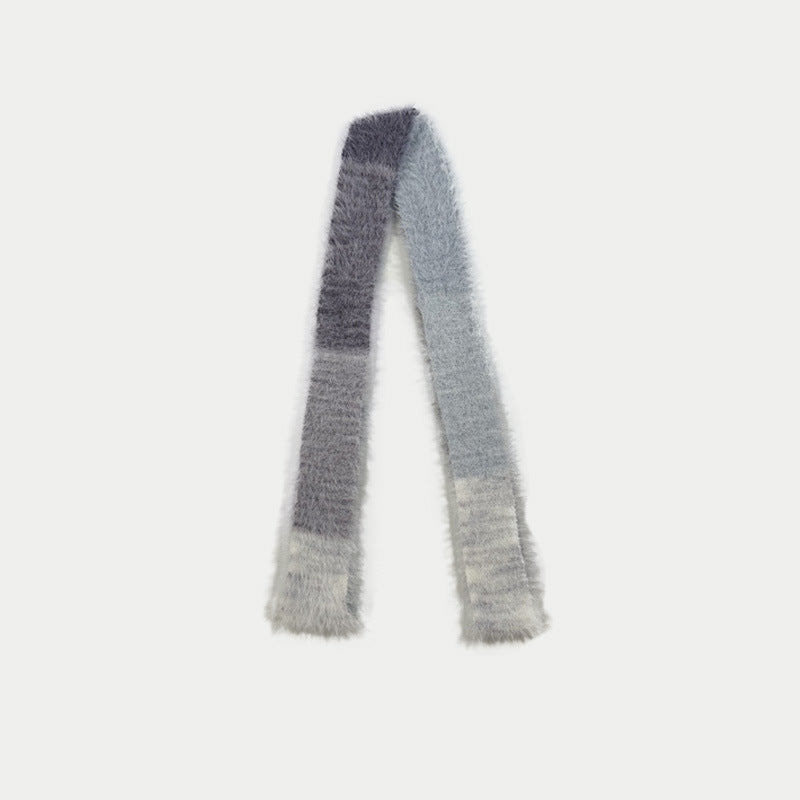 Niche gradual change imitation mink thin narrow long scarf female concave shape Spice girl color matching wool scarf y2k