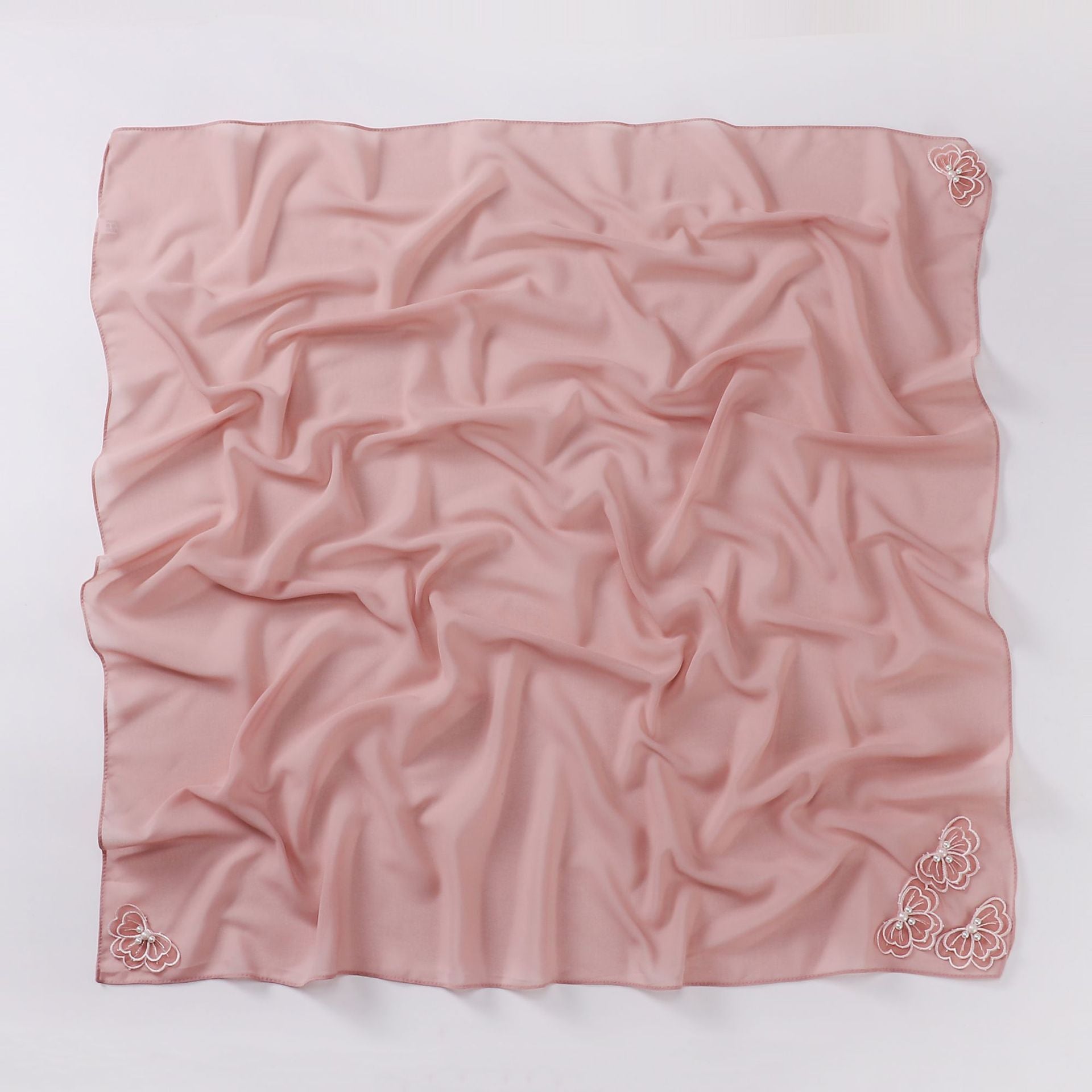 Four-corner butterfly bead pearl chiffon square scarf 90 * 90cm gauze sweet headscarf