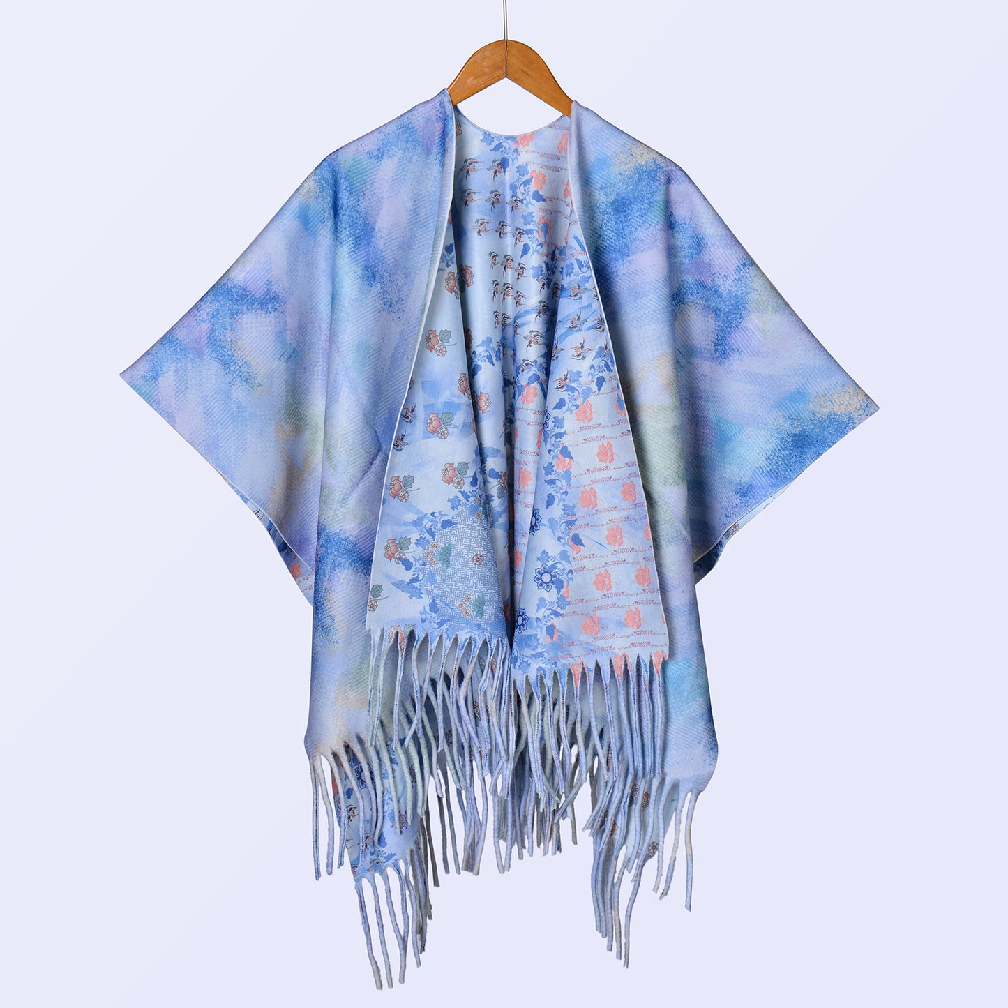 New ethnic style ink double-sided thickened shawl with women's autumn and winter retro high-end photo shawl large cape