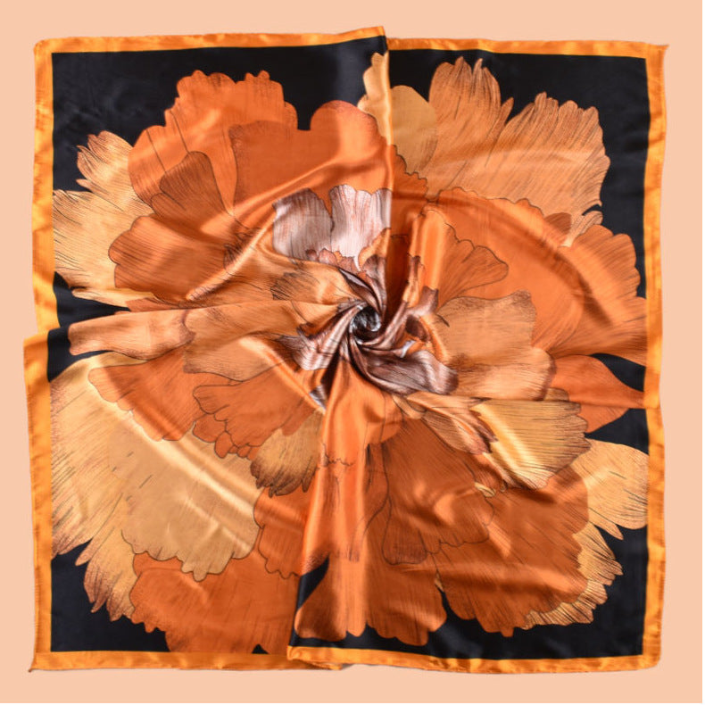 New 90-satin peony flower blooming rich printing square scarf with sunscreen bag head silk scarf decorative scarf
