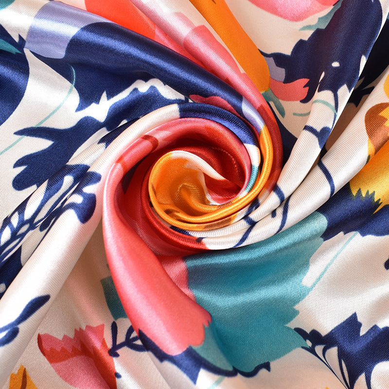 New 90cm-satin large flower sun flower printing square scarf with sunscreen, bag head silk scarf decoration, scarf