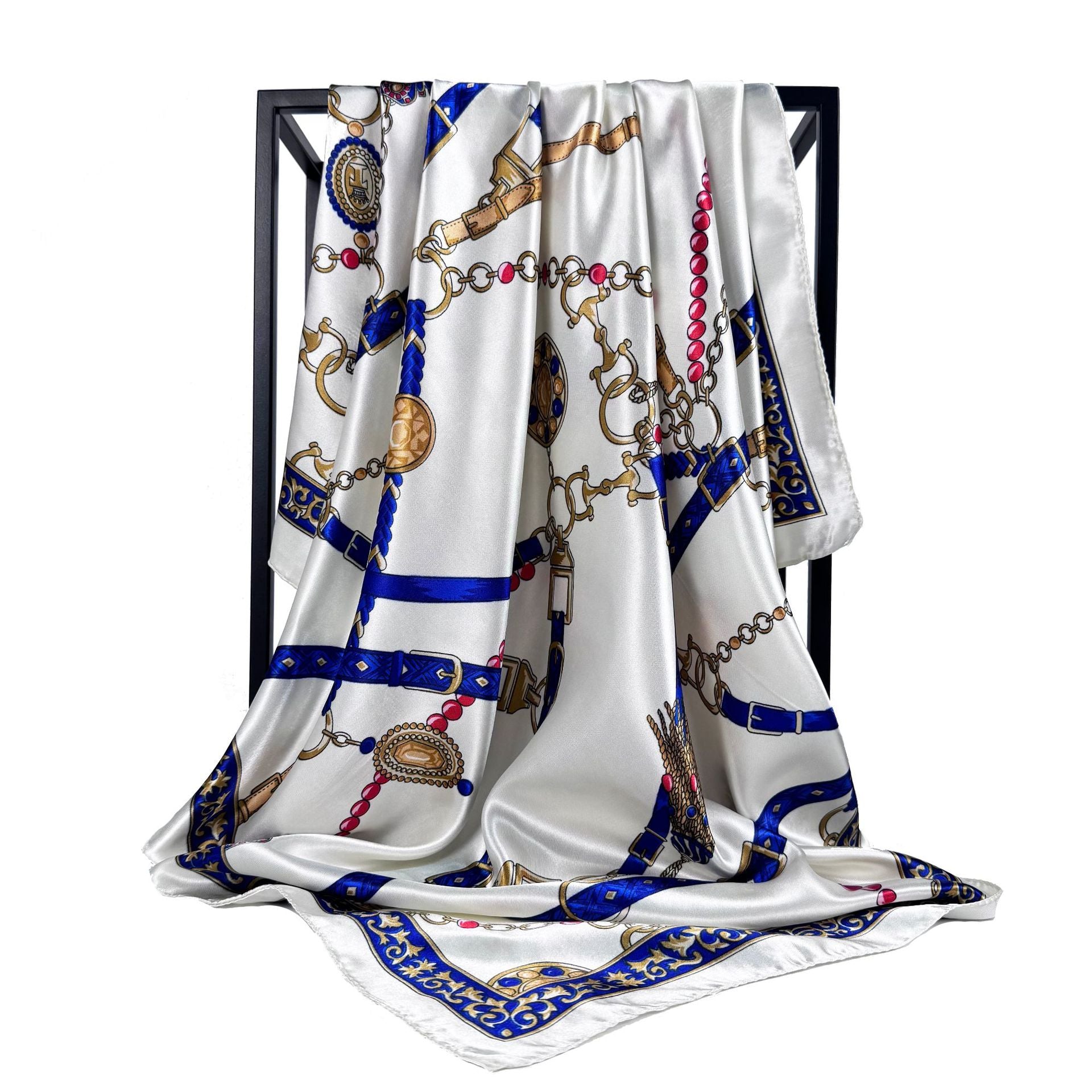 European and American fashion geometric line printed silk scarf, imitation silk satin 90 square scarf, Indonesian ethnic women's bag head scarf