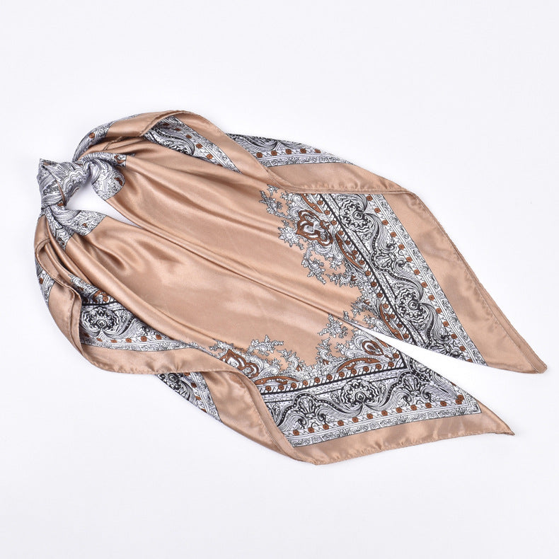 Autumn new personalized crown satin square scarf silk scarf fashion simulation silk scarf
