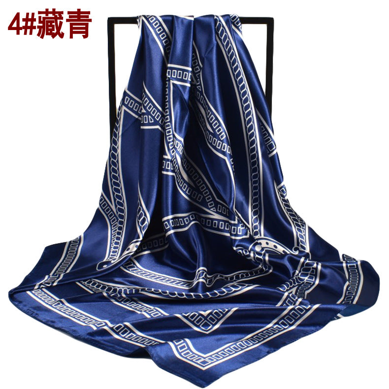 Spring New Fashion Stripe 90cm Generous Silk Scarf Women's Year