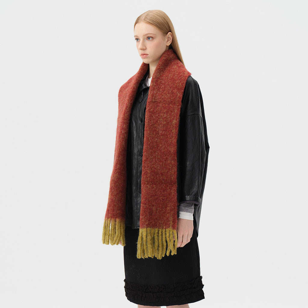 Alpaca wool blended tassel contrasting scarf women's autumn and winter Korean atmosphere scarf enlarged shawl