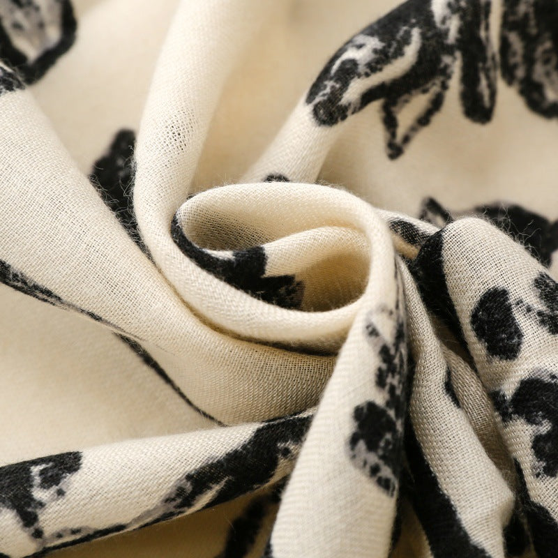 Vintage ethnic style cotton and linen feel scarf plant flower branch silk scarf thick shawl ladies
