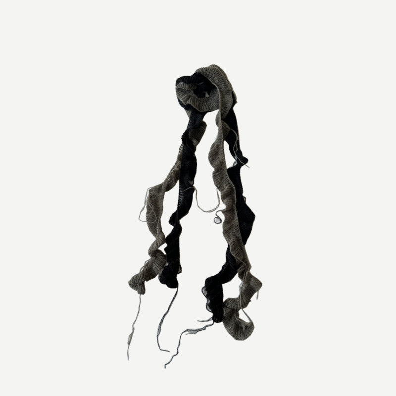 Designer flat mohair wool blended spiral fine scarf women's concave shape fringed wool small scarf