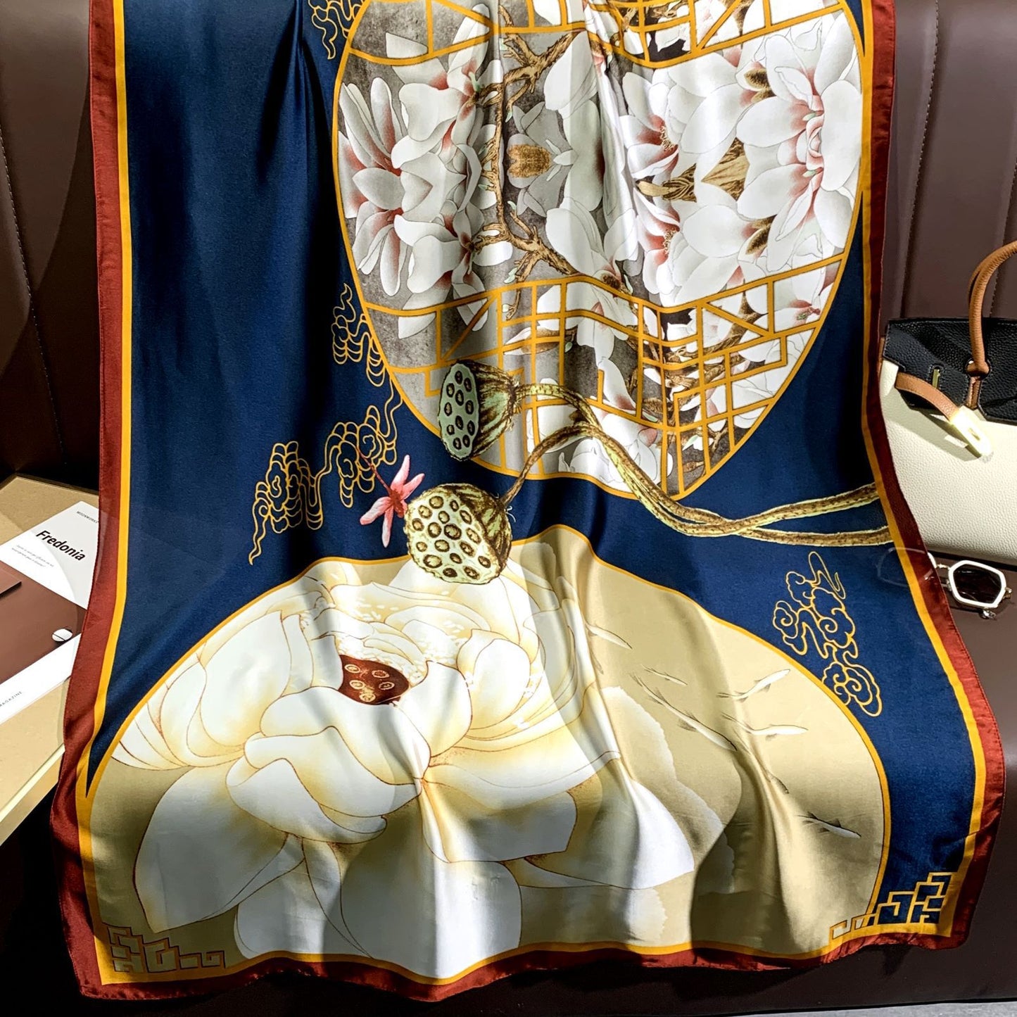 Foreign style fashionable long silk scarf women's scarf, spring, summer and autumn flower print travel vacation sun protection versatile shawl