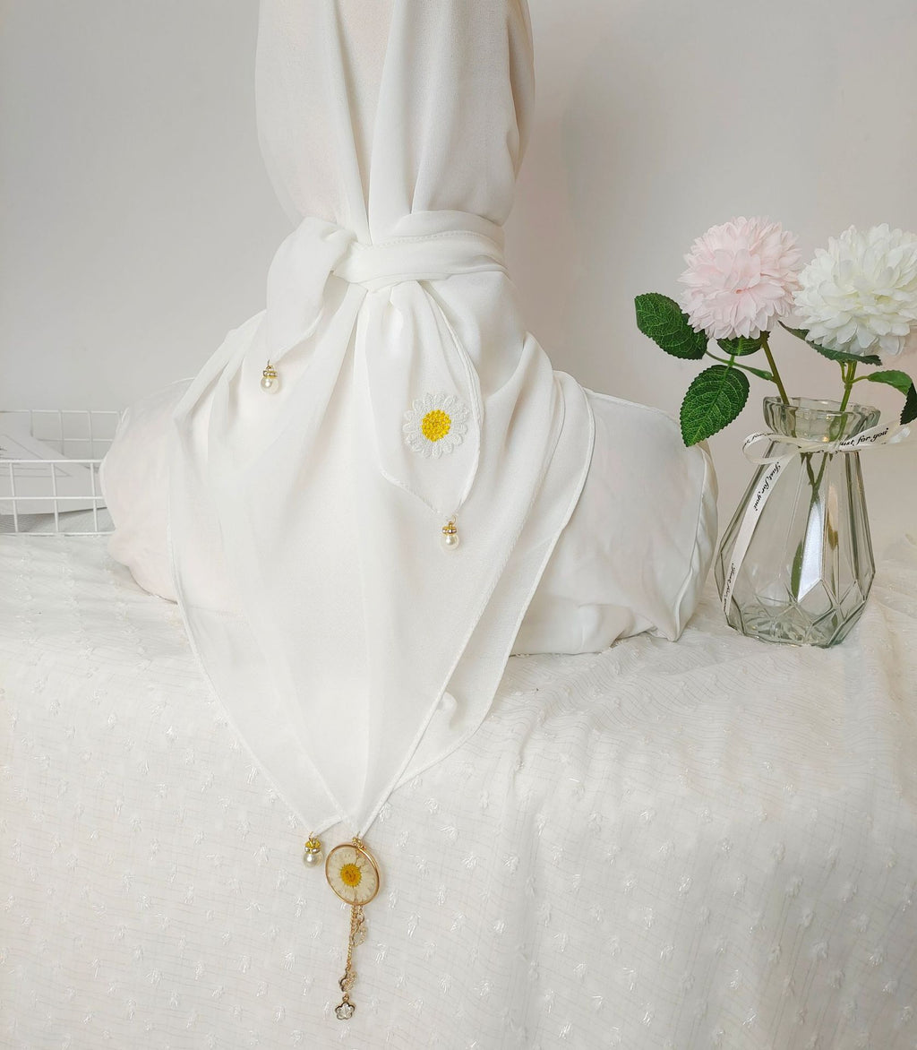 New solid color chiffon square scarf headscarf ins wind small daisy dried flower yarn hijab