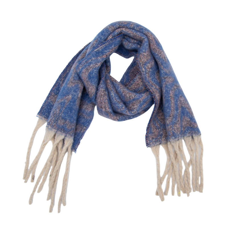 Europe, America autumn and winter circle yarn imitation mohair water ripple jacquard scarf