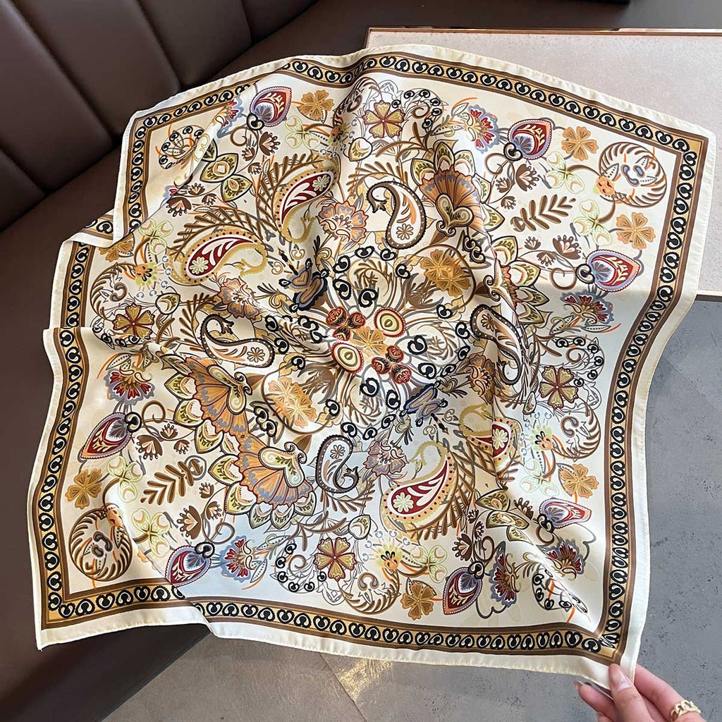 Small Square Scarf Imitation Silk Scarf Headscarf Women's Spring and Summer Scarf Printed Neck Protection Scarf Professional Scarf