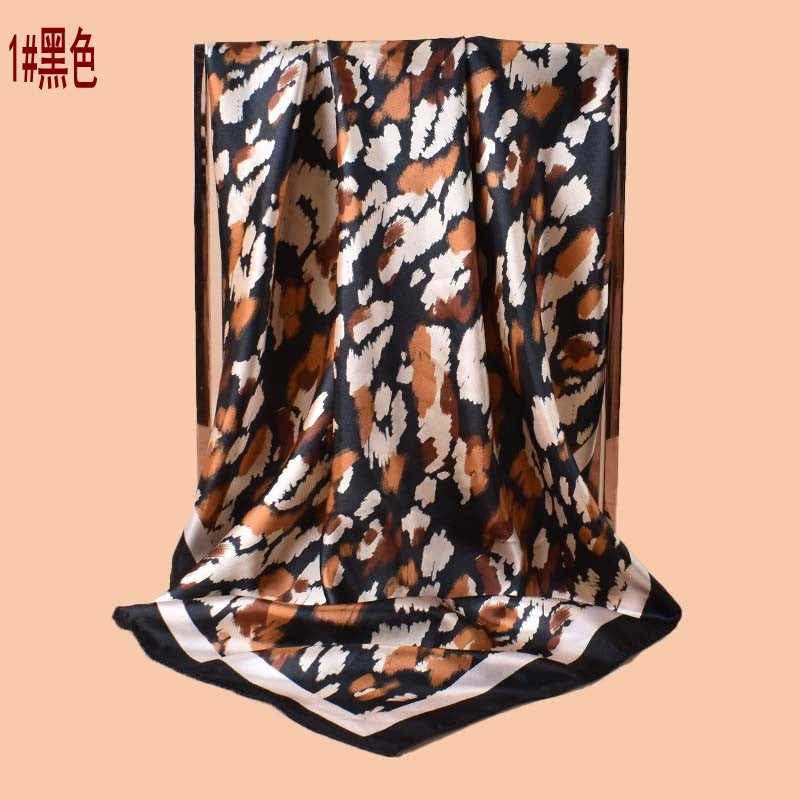 2025 new 90-satin geometric leopard print versatile printed square scarf with sunscreen, bag head silk scarf decoration, scarf