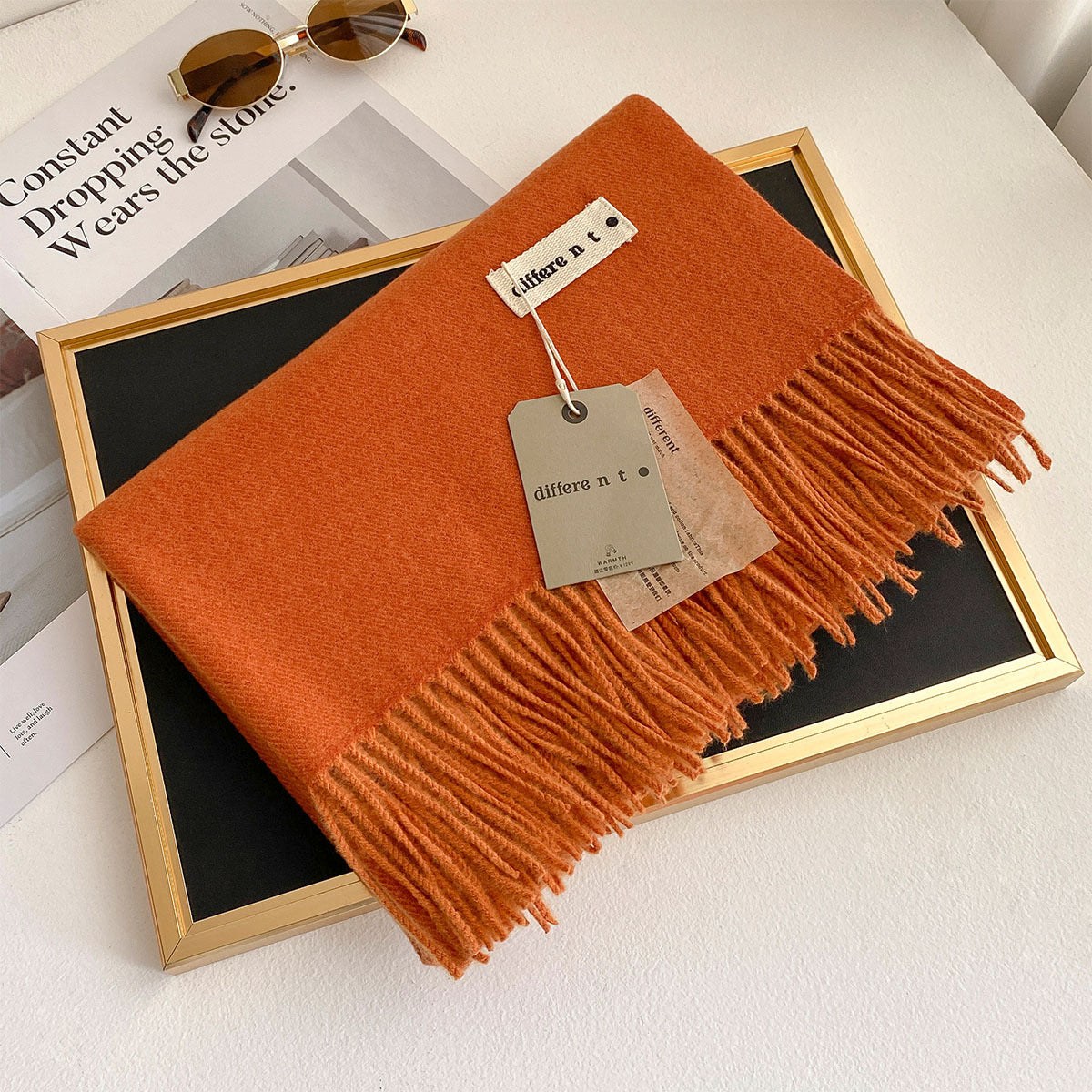 2025 Winter Imitation Cashmere Solid Color Scarf Women's Medium and Long Warm Scarf Shawl