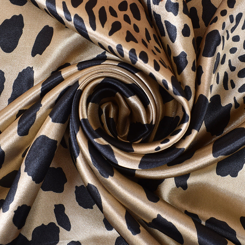 New 90cm-satin color matching size leopard print printed square scarf with sunscreen, bag head silk scarf decoration, scarf