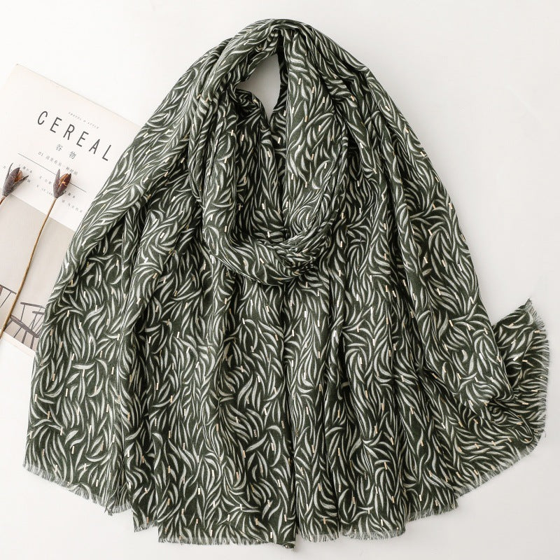 Cotton and linen feel scarf soft silk scarf bronzing geometric printing shawl