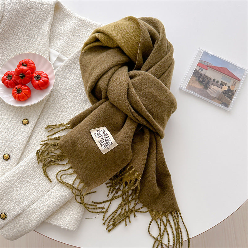 Autumn and winter new double-sided imitation cashmere scarf women's solid color long shawl scarf