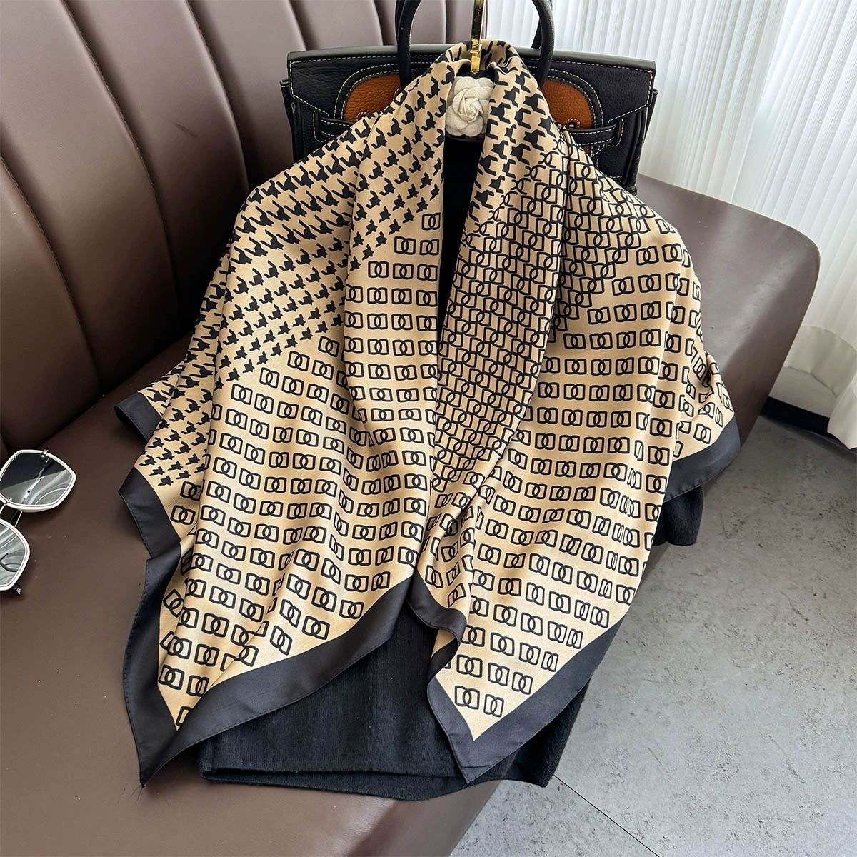 Summer Korean version of simple striped scarf twill square scarf 90cm fashionable versatile sunscreen shawl headscarf women