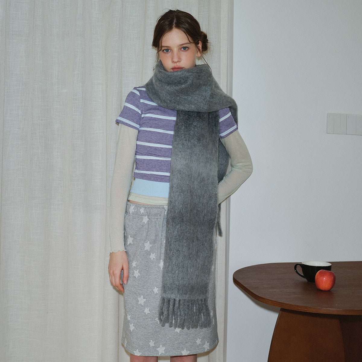 Wool blended gradual change of color scarf women's autumn and winter thickened warm ins atmosphere increased soft scarf