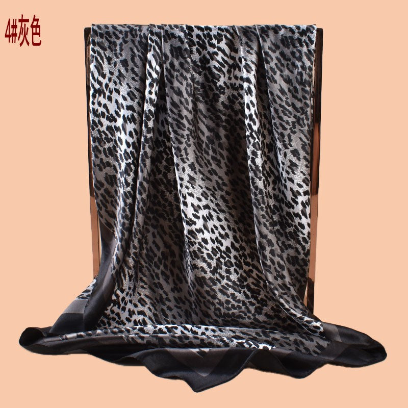 New 90 satin classic gradual change color leopard print printed square scarf with sunscreen bag head silk scarf decorative scarf