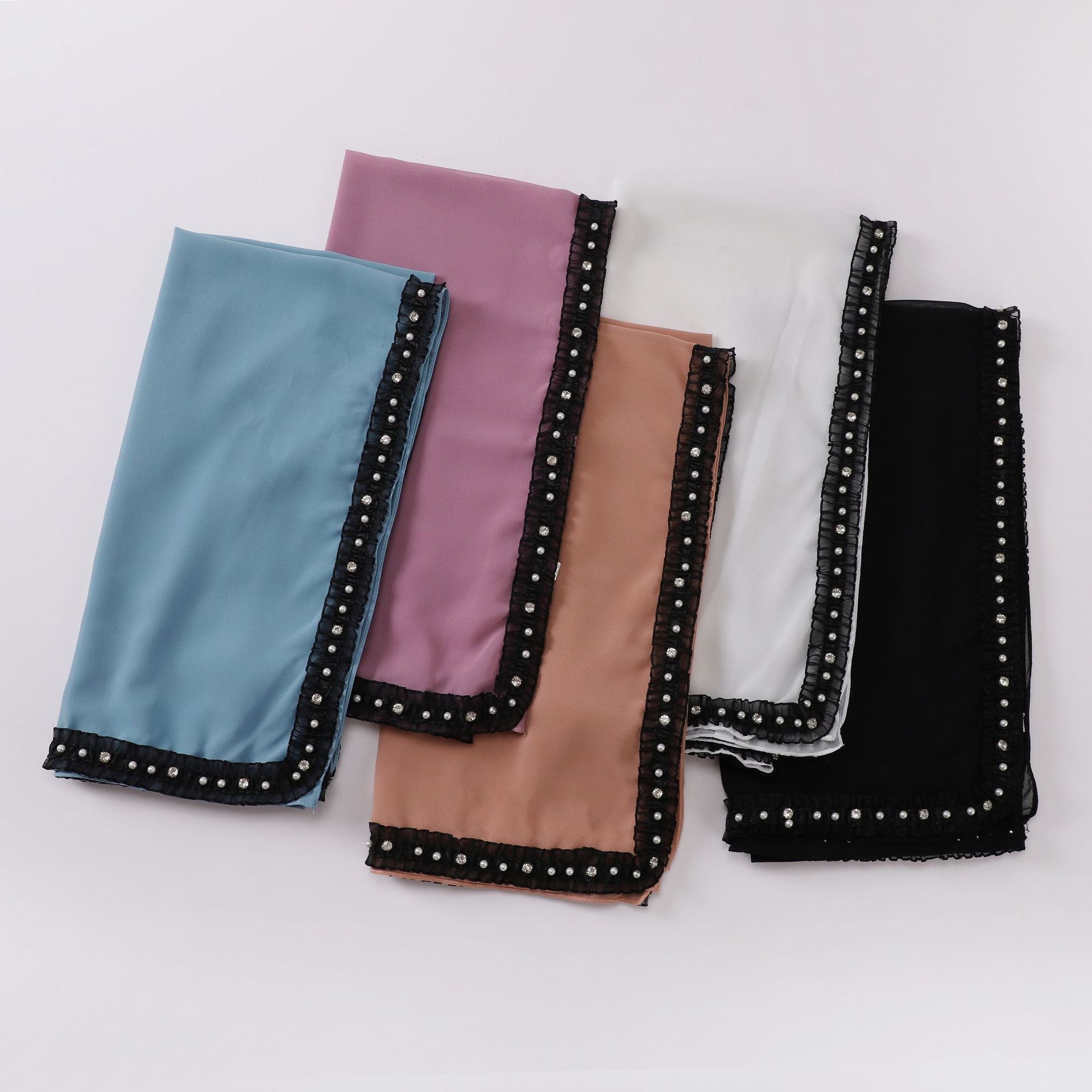 New Pearl Chiffon Bead Diamond Square Scarf Folded Lace 90 * 90cm Scarf Hijab