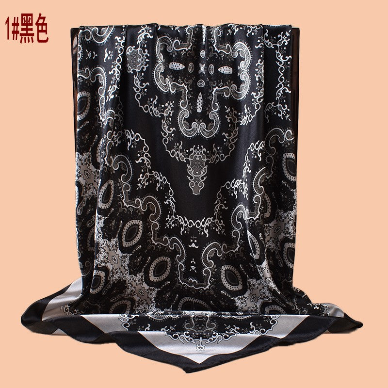 2025 new 90cm-satin ethnic style geometric printing square scarf with sunscreen bag head silk scarf decorative scarf