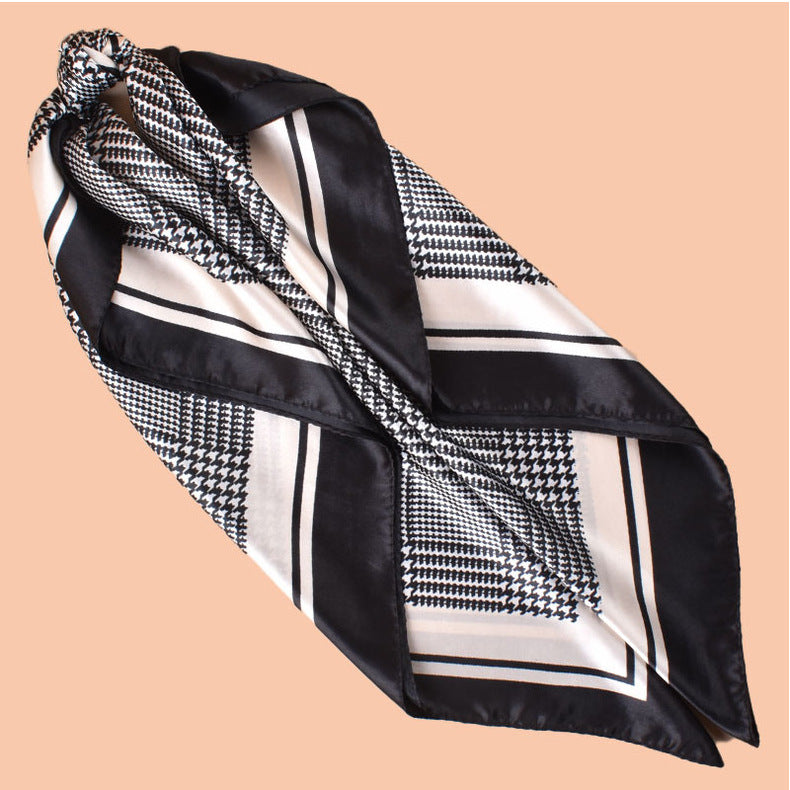 New 90-satin geometric grid thousand bird grid printed square scarf with sunscreen, bag head silk scarf decoration, scarf