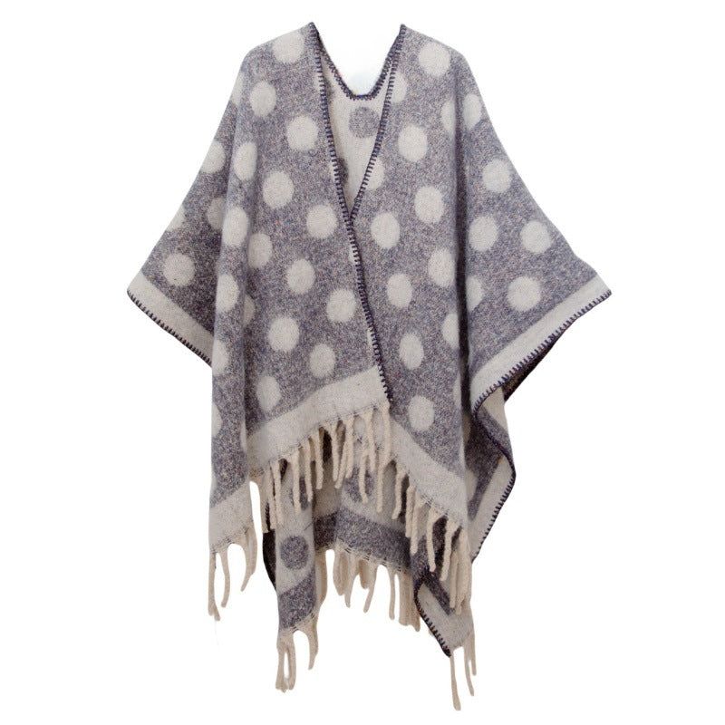 Shawl new European and American autumn and winter circle yarn imitation mohair thickened jacquard cross shawl