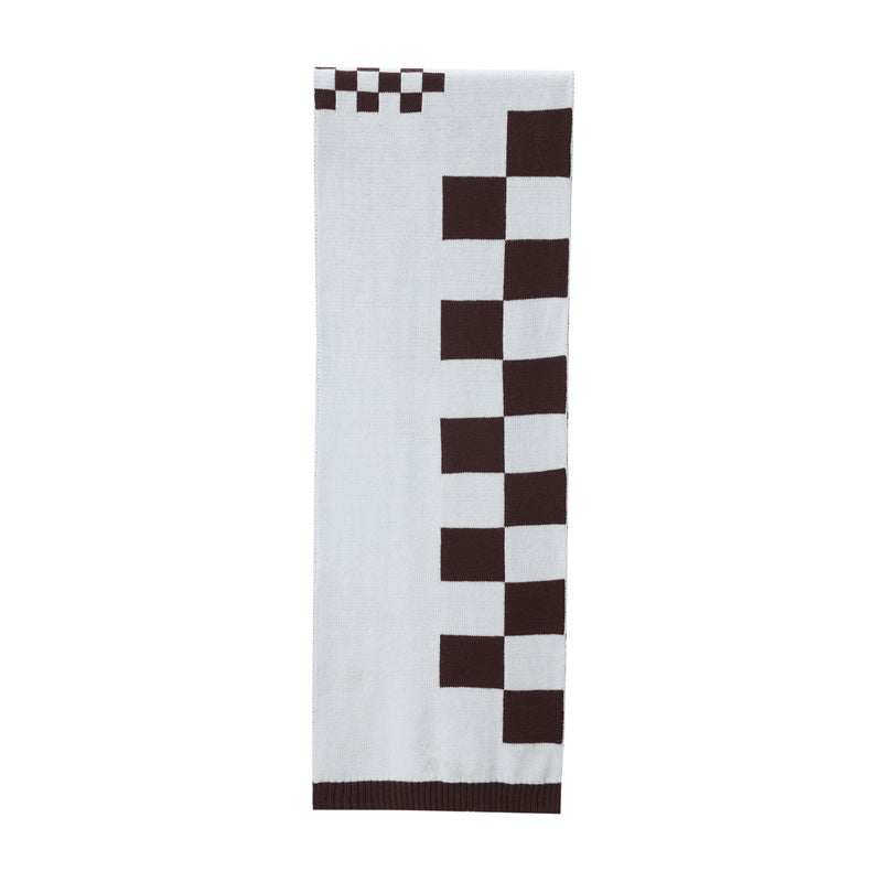 New autumn and winter wool scarf Korean version of male and female student couple plaid knitted scarf