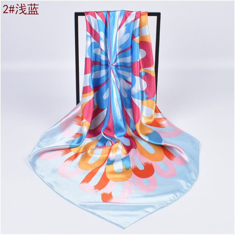 Autumn new fashionable and elegant flower satin large square scarf silk scarf fashion imitation silk scarf