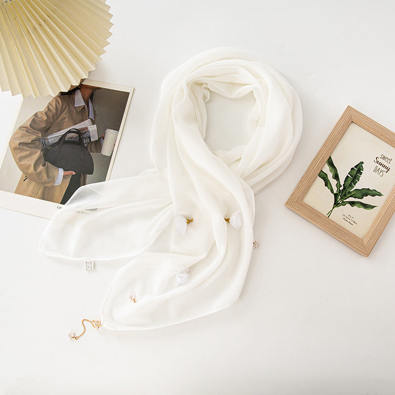 New pearl chiffon flower pearl scarf yarn scarf 90CM square scarf Middle East and Africa headscarf