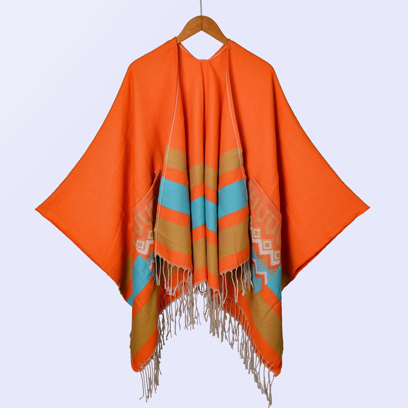 New ethnic style women's pockets thickened shawl travel photo camping warm split cloak cape