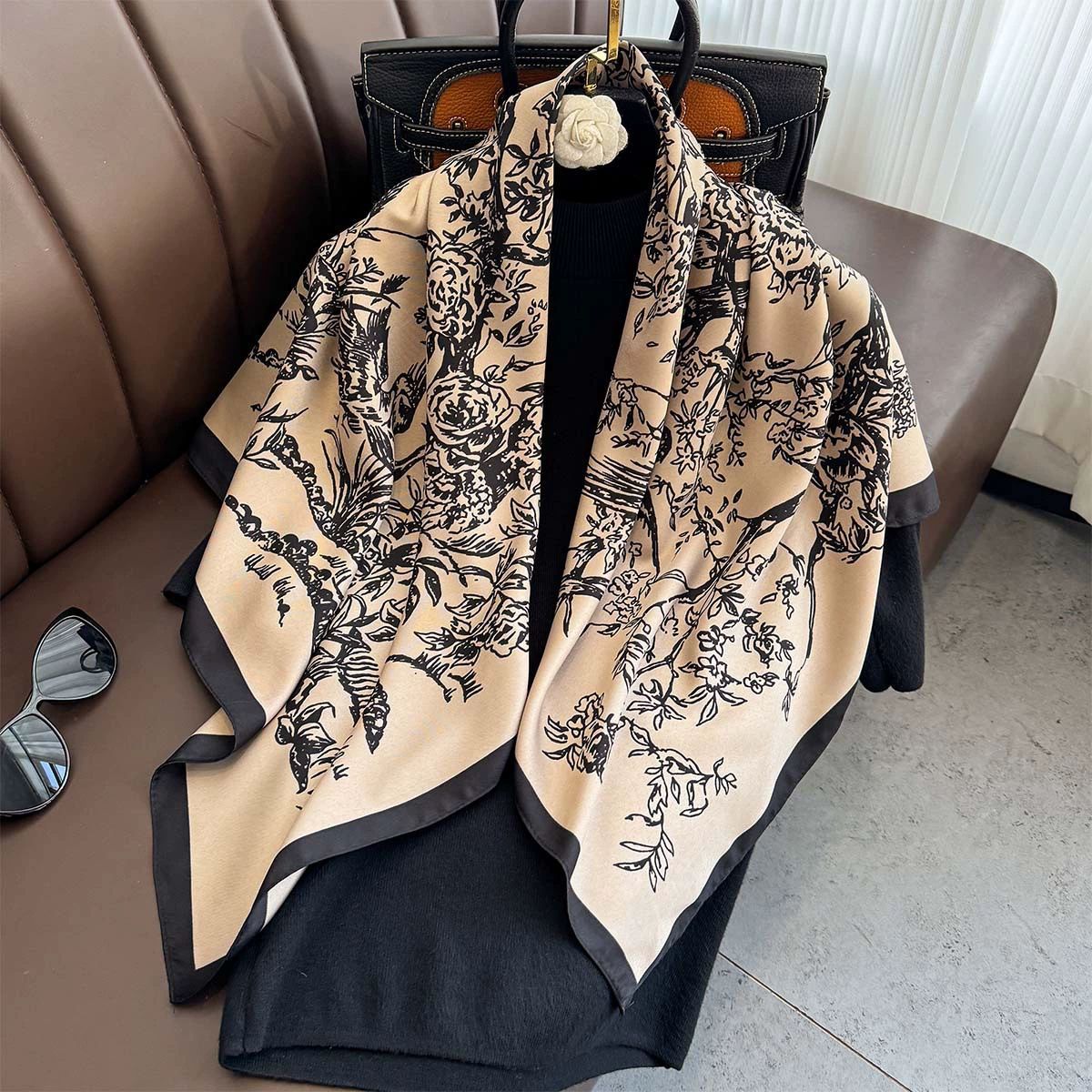Summer Korean version of simple striped scarf twill square scarf 90cm fashionable versatile sunscreen shawl headscarf women