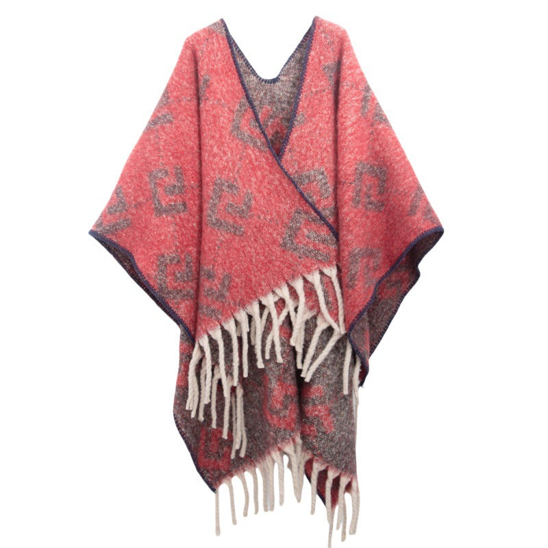 2025 new European and American autumn and winter circle yarn imitation mohair thickened jacquard letter shawl