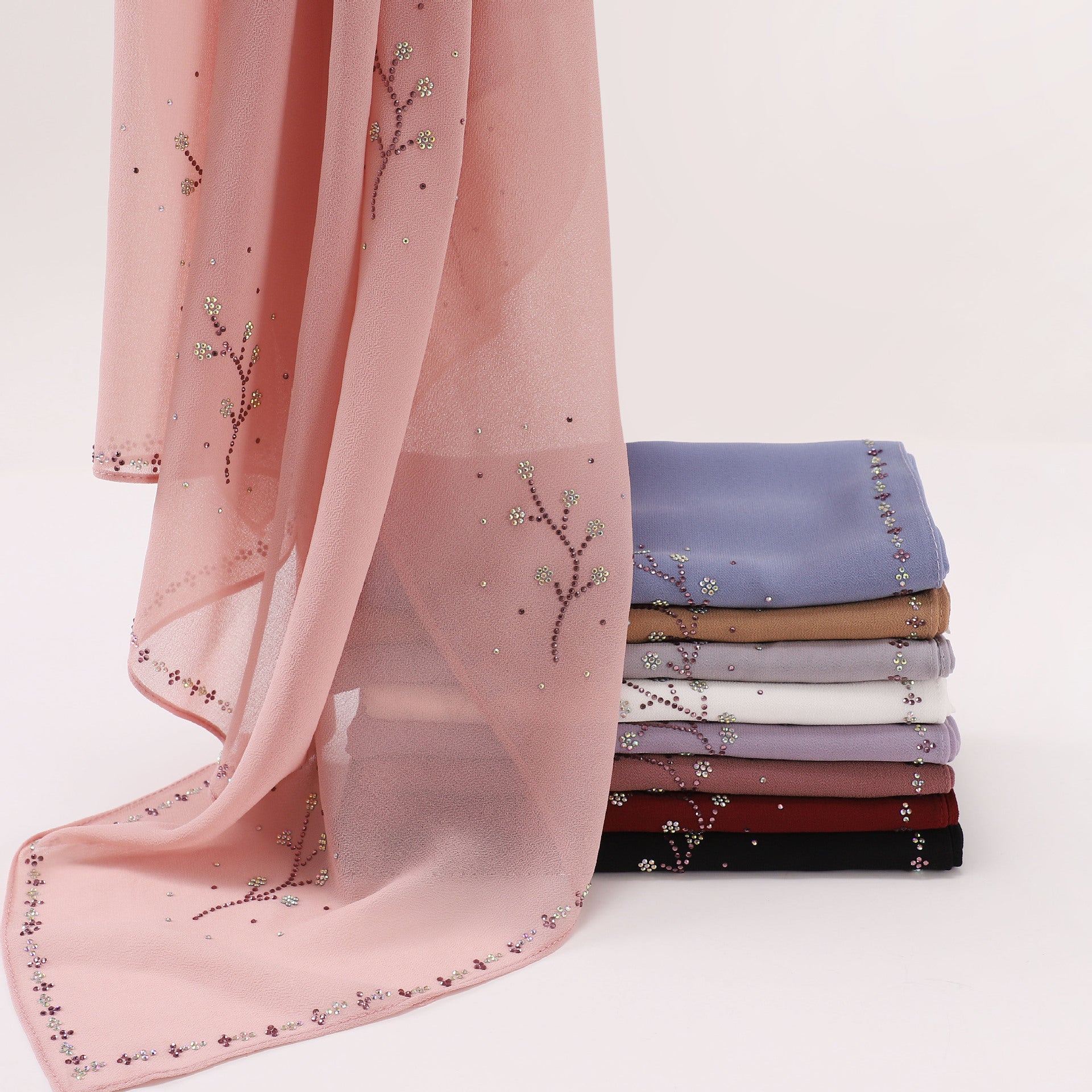 Kuaishou new pearl chiffon, high quality Middle Eastern diamond, hot diamond square towel bag yarn towel
