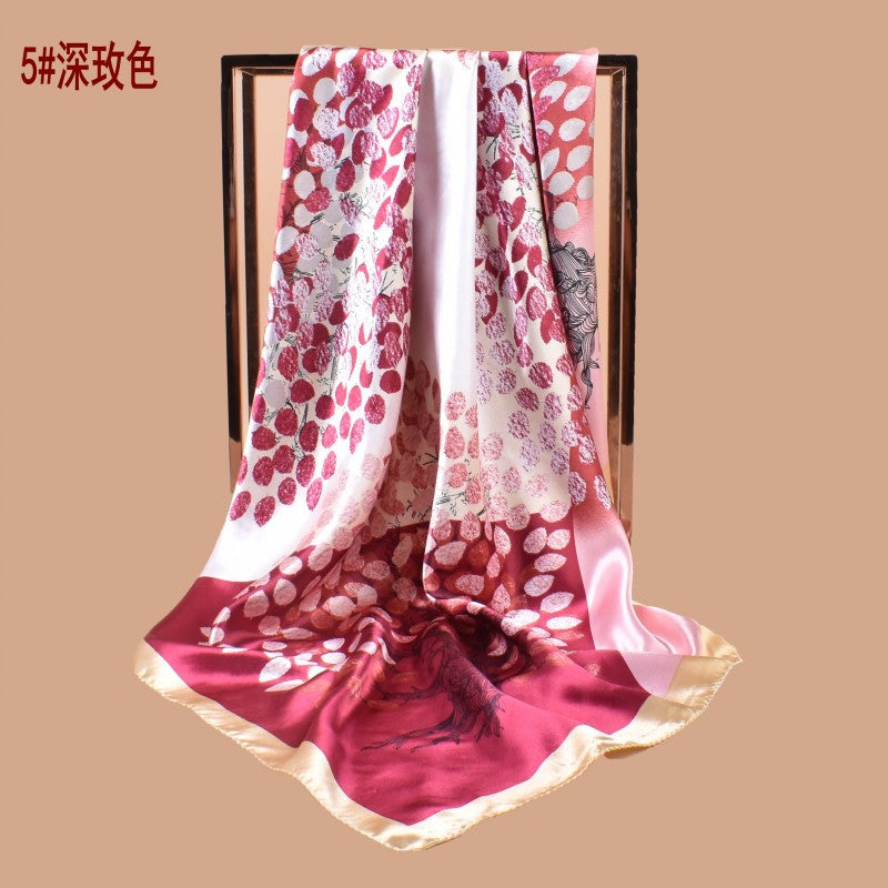 New fashionable retro multicolored leaf print 90-color diced large square scarf silk scarf headscarf