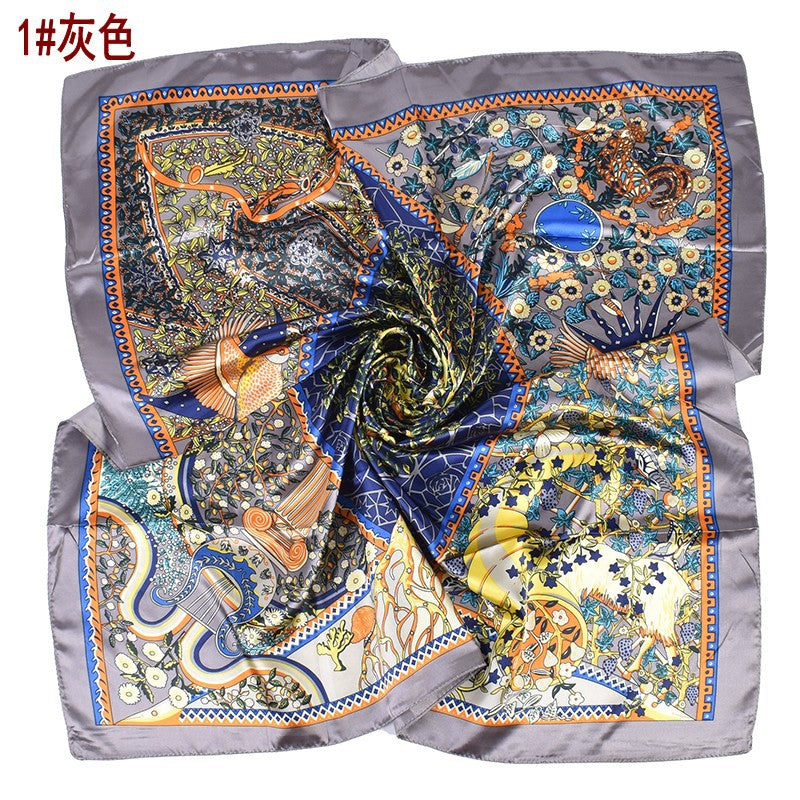 Summer new fashionable versatile natural pattern printing 90-color square scarf silk scarf headscarf