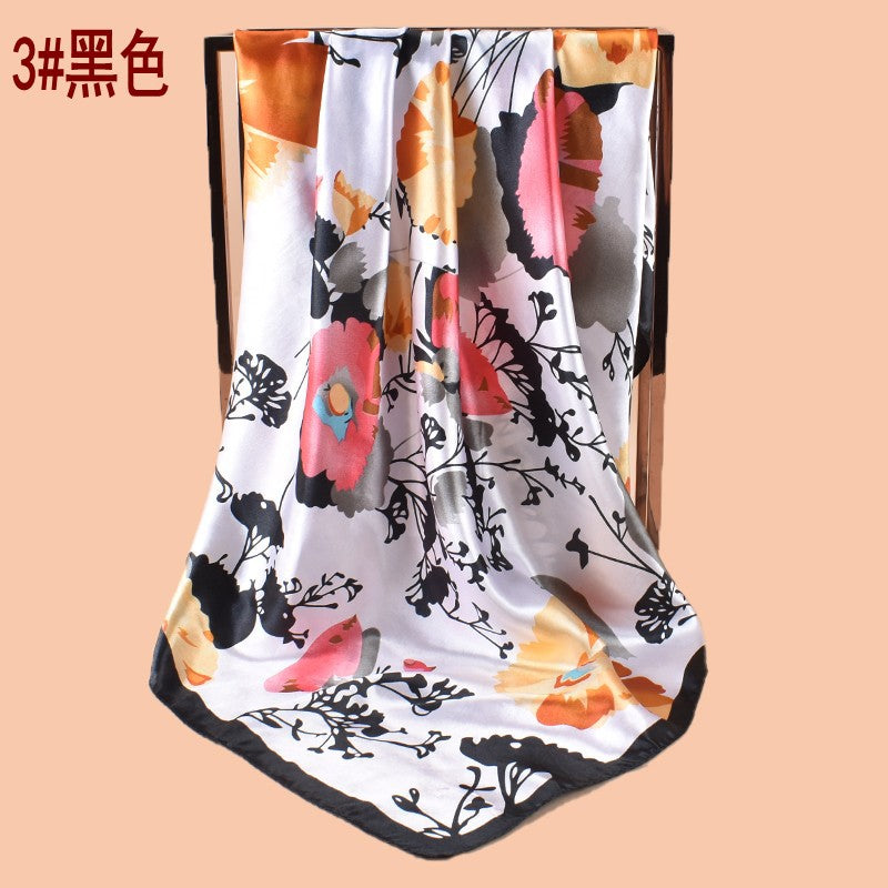 New 90cm-satin large flower sun flower printing square scarf with sunscreen, bag head silk scarf decoration, scarf