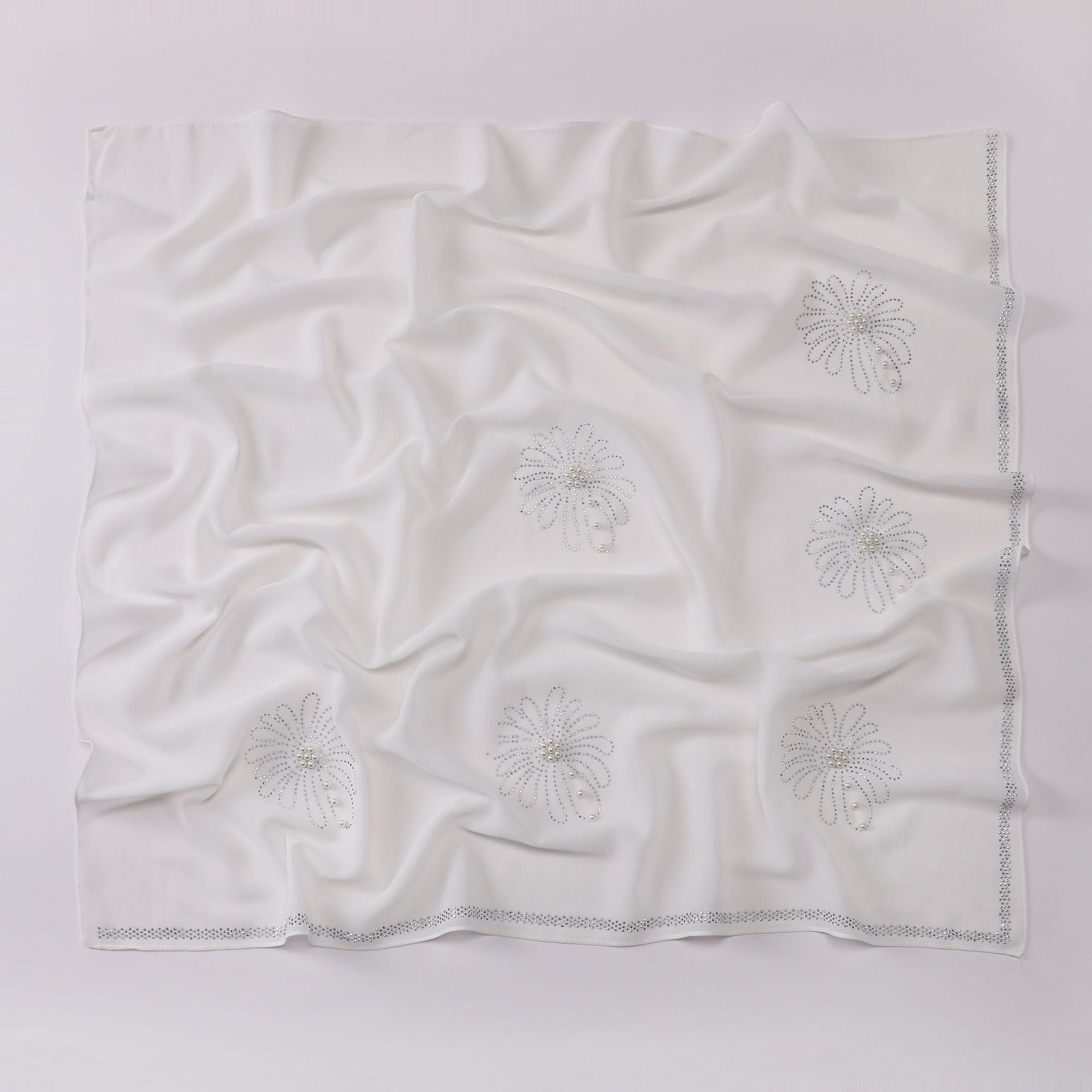 new pearl chiffon chrysanthemum hot diamond bead square scarf yarn headscarf
