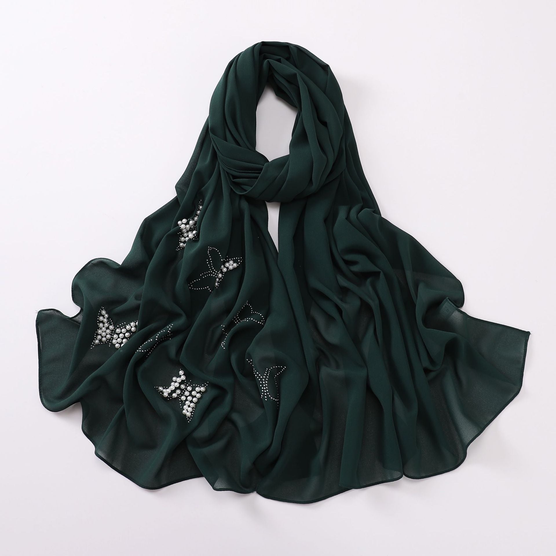 New monochrome chiffon hot diamond beads butterfly scarf gauze malay headscarf middle east Africa hijab