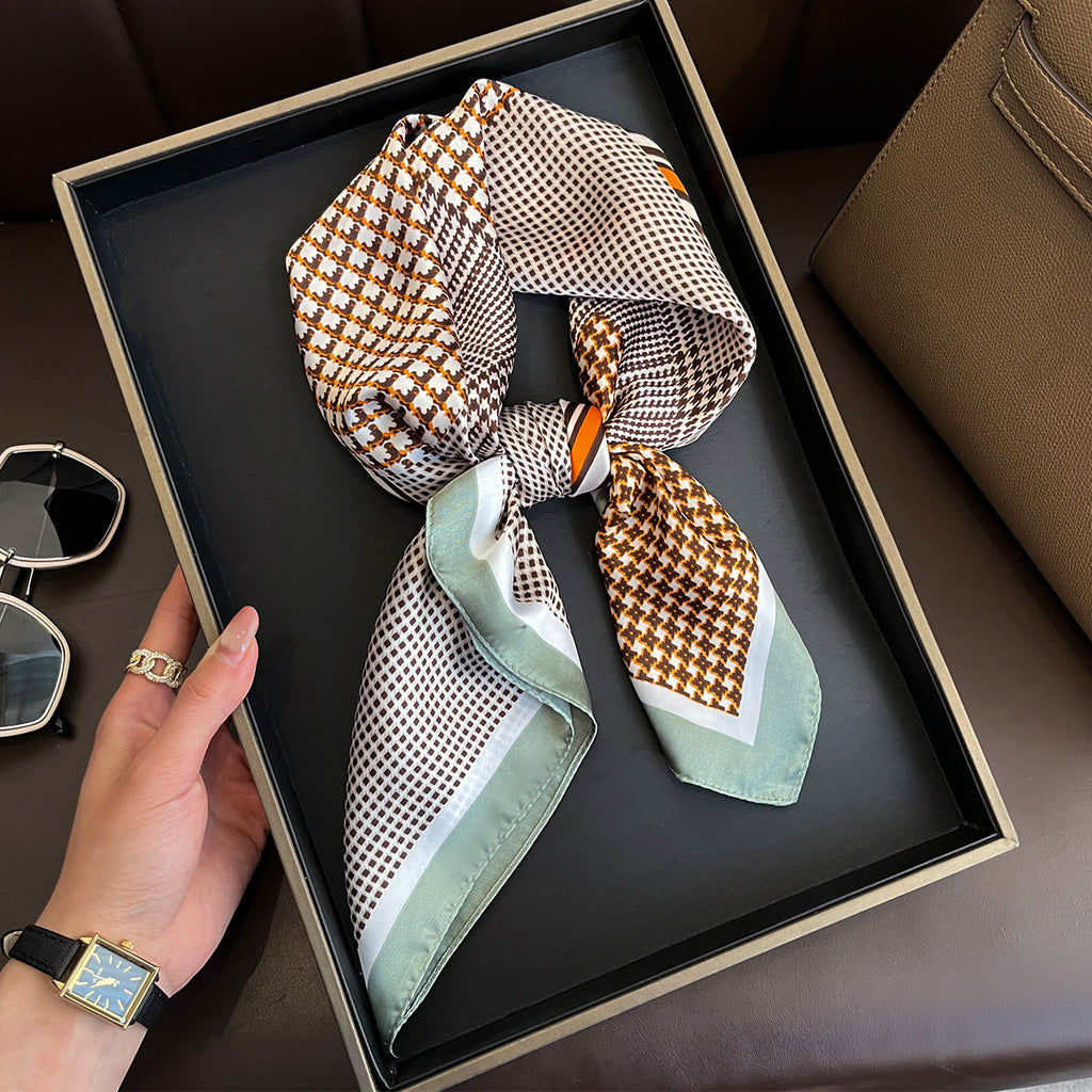 Fashion Square Scarf Light Luxury Versatile Spring and Summer Light Sunscreen Silk Scarf Neck Protection Woman