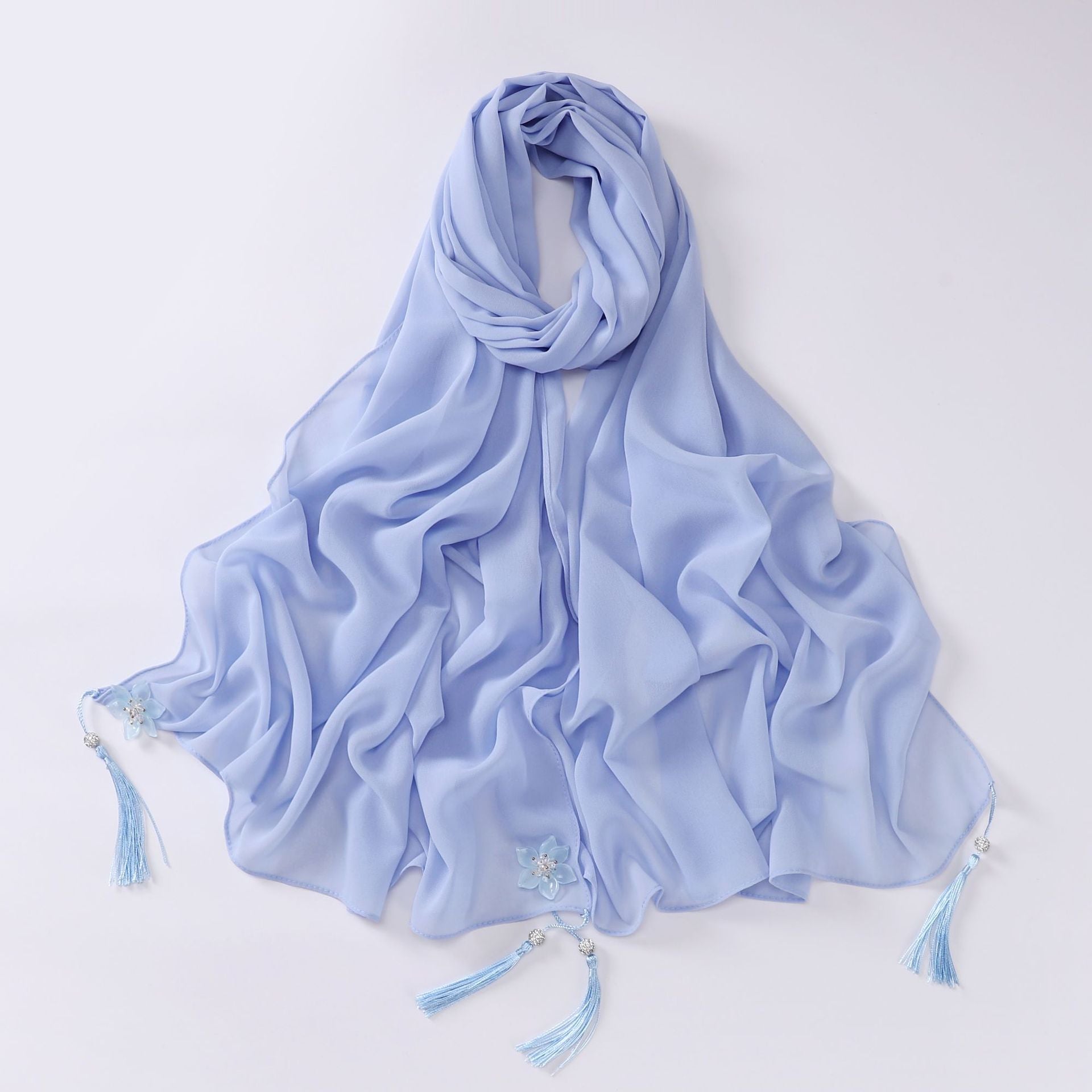 newdiamond tassel monochrome pearl chiffon  women's head scarf hijab