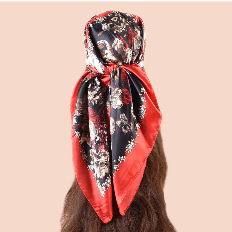 Spring new fashion large shawl simulation silk plant printing silk scarf head scarf 90-color diced large square scarf batch