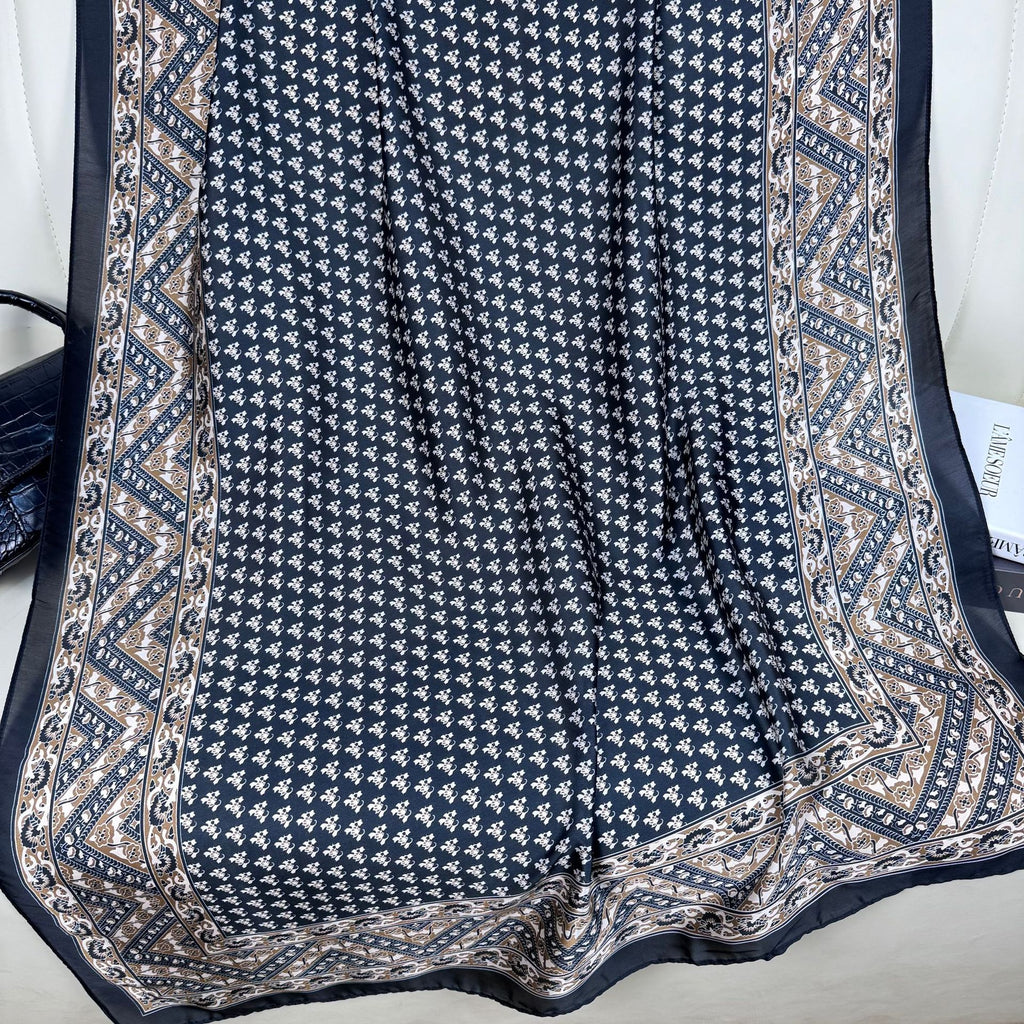 Spring Korean version of ethnic women's head silk scarf, simple and elegant versatile travel and vacation sunscreen shawl scarf