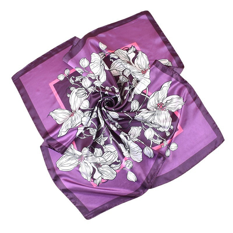 Spring new scarf thin imitation silk retro printing light luxury silk scarf 90 color diced high-end square scarf
