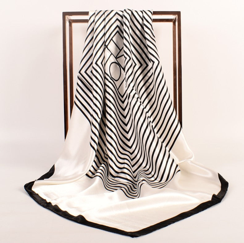 New simple striped satin 90cm large square scarf women's silk scarf scarf headscarf