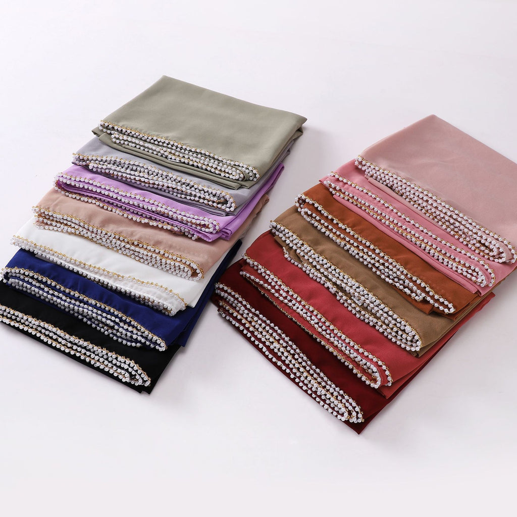 75D pearl chiffon double chain beaded scarf Malaysian headscarf Middle East Africa hijab