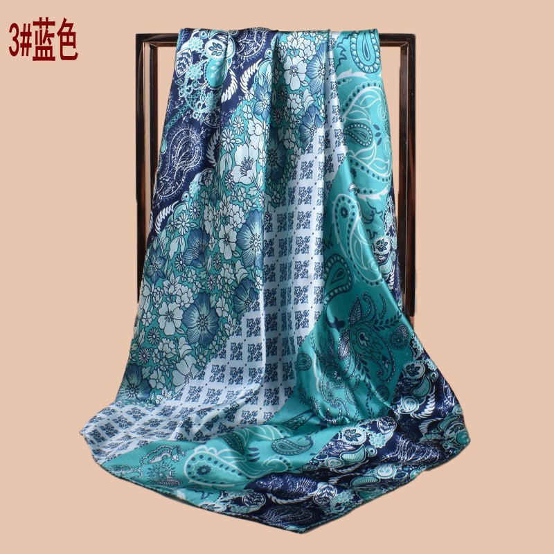 New 90cm-satin cashew nut flower printing square scarf with sunscreen, head silk scarf decoration, scarf
