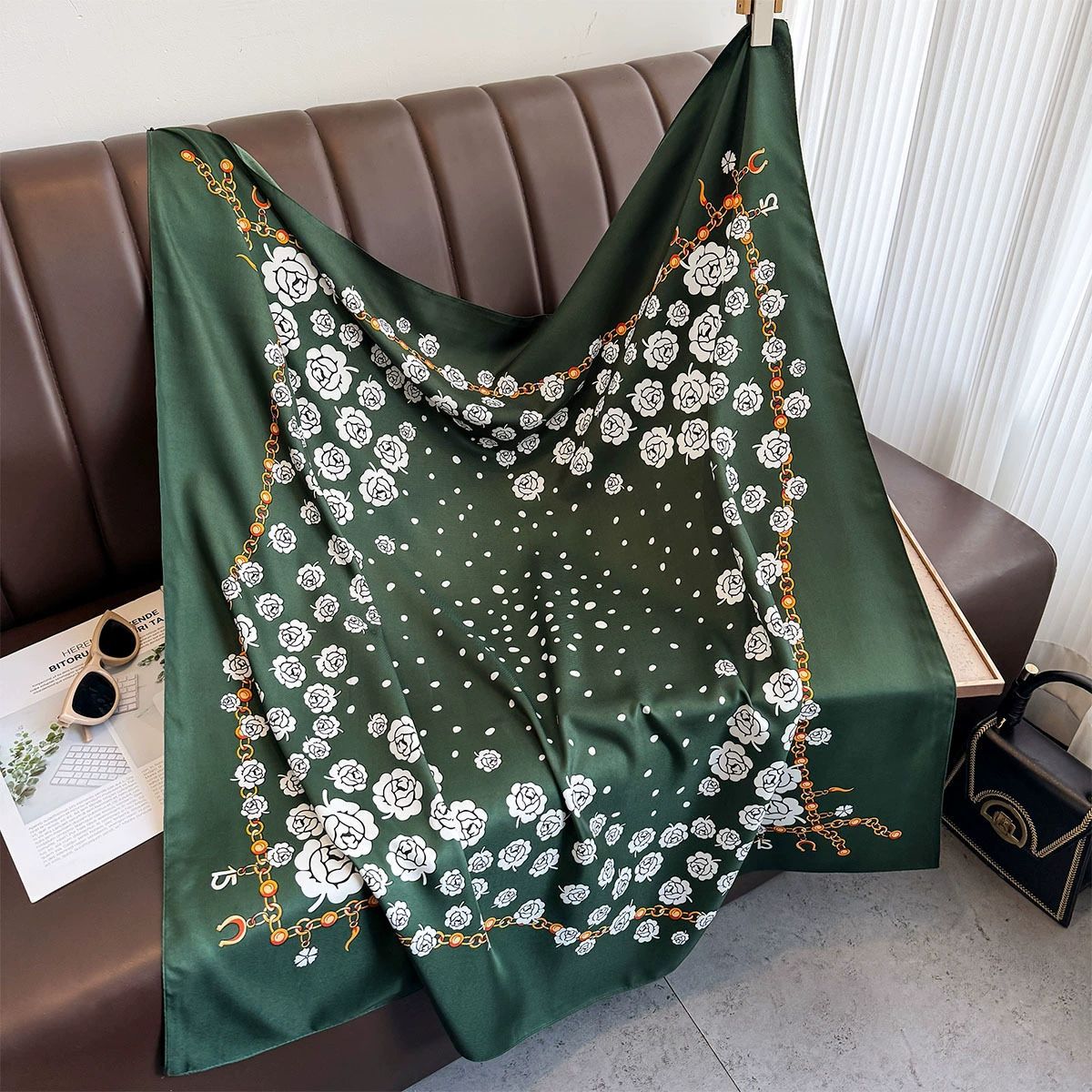 Summer Korean version of simple striped scarf twill square scarf 90cm fashionable versatile sunscreen shawl headscarf women